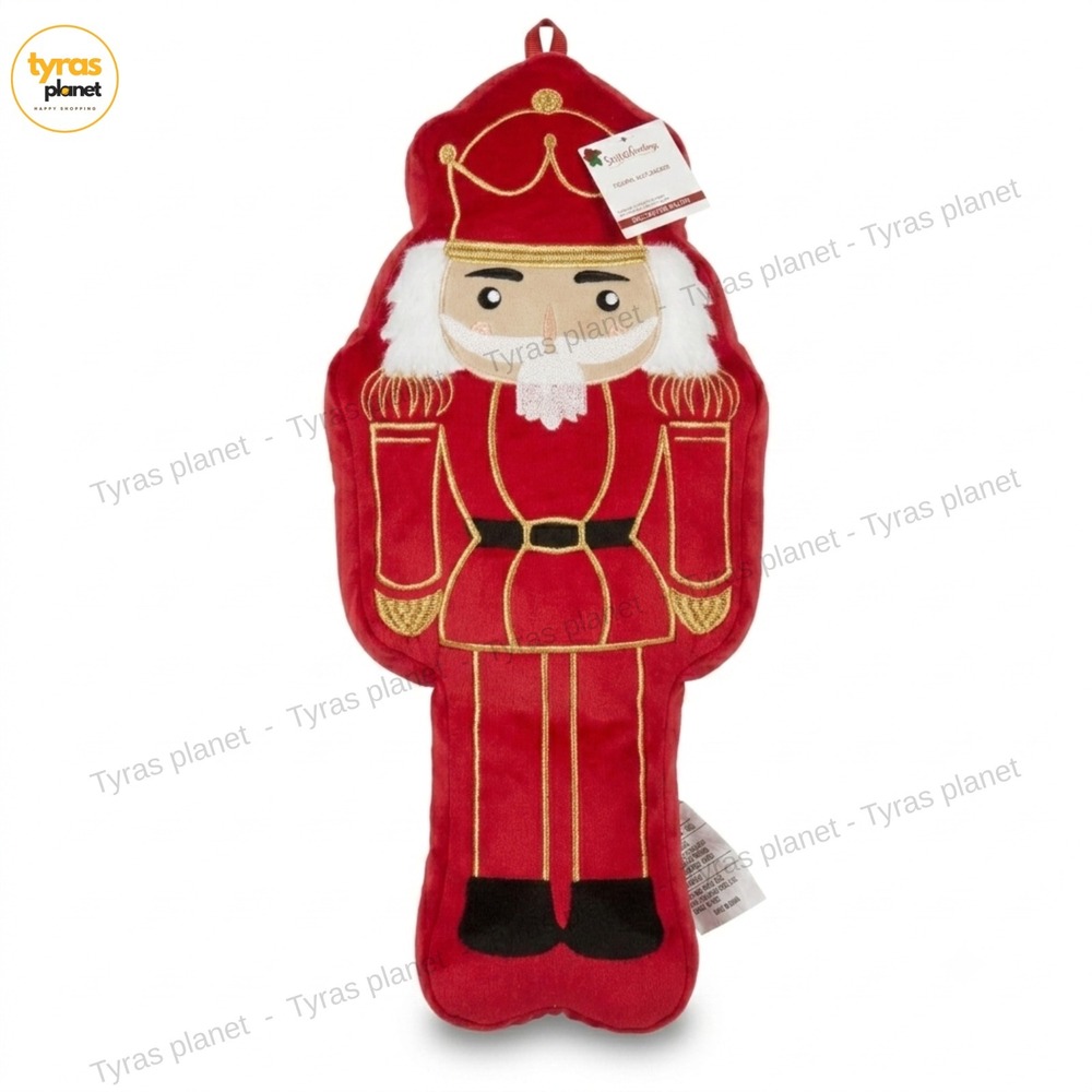 Seasons Greetings Figural Nutcracker Decorative Pillow Red Plush Holiday NWT